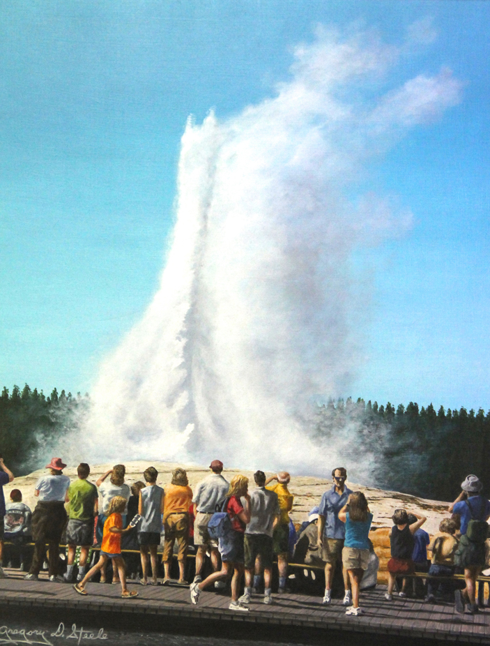 Painting of Old Faithful, a geyser in Yellowstone National Park